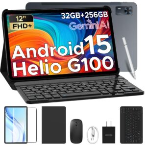 DOOGEE Tab E3+ Android 15 Tablet,Helio G100 Octa-Core,12 inch Tablet,32GB+256GB/TF 2TB,90Hz Display,8800mAh,Tablets with Keyboard,Pen, Mouse & Case,13MP+5MP,Gemini AI/Dual SIM/Face ID/OTG/GPS,DGRAY