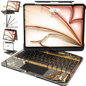 Intermerge for iPad A16 11th (2025) & 10th Generation 10.9" Case with Keyboard, 360 Deg Transparent Multi-Touch Trackpad, 7-Color RGB Keyboard, Pencil Holder, Type-C, Shadow Pulse